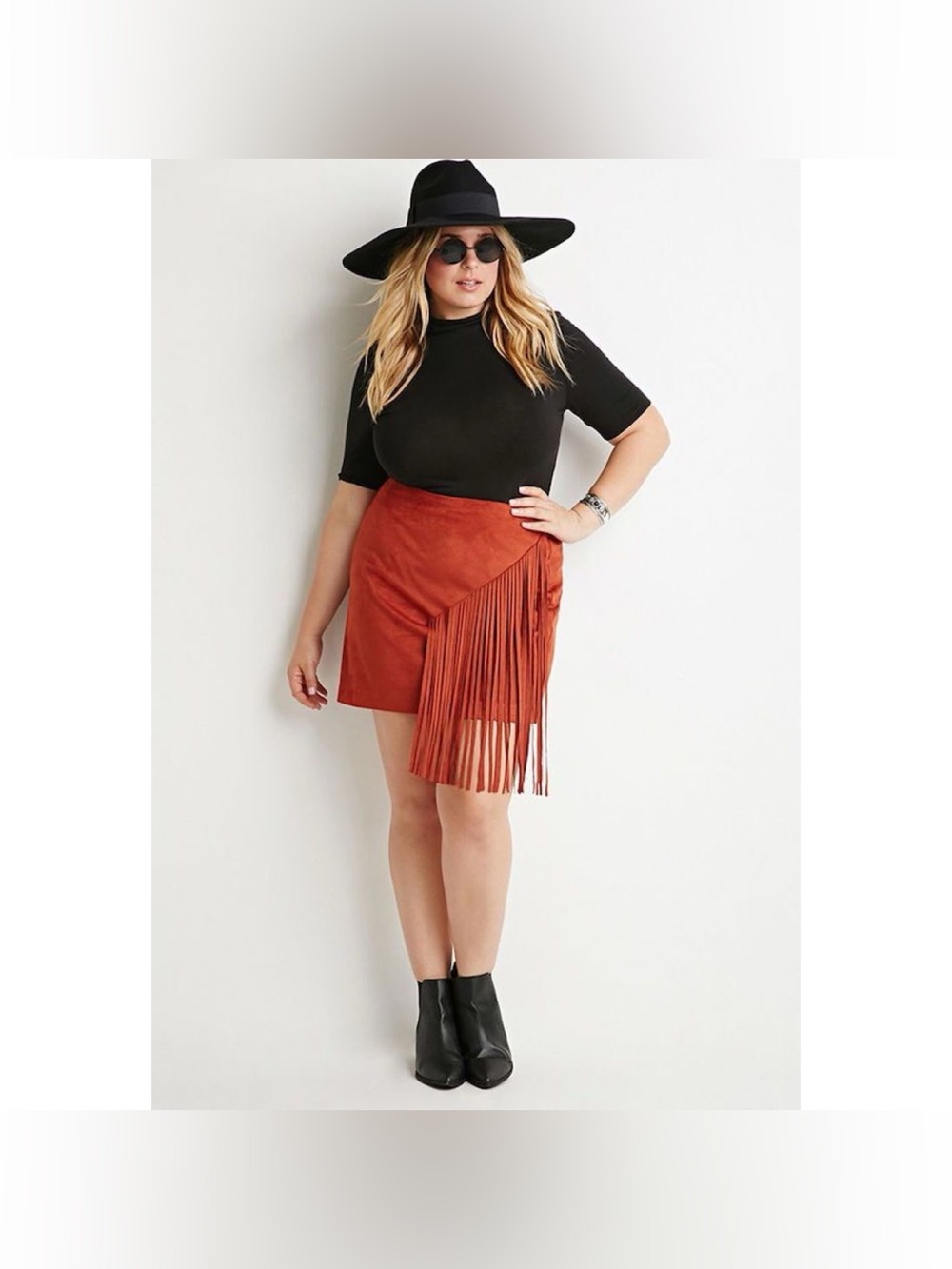 NWT F21 Forever 21 Rust Fringe Faux-Suede Fringe Mini Skirt XL